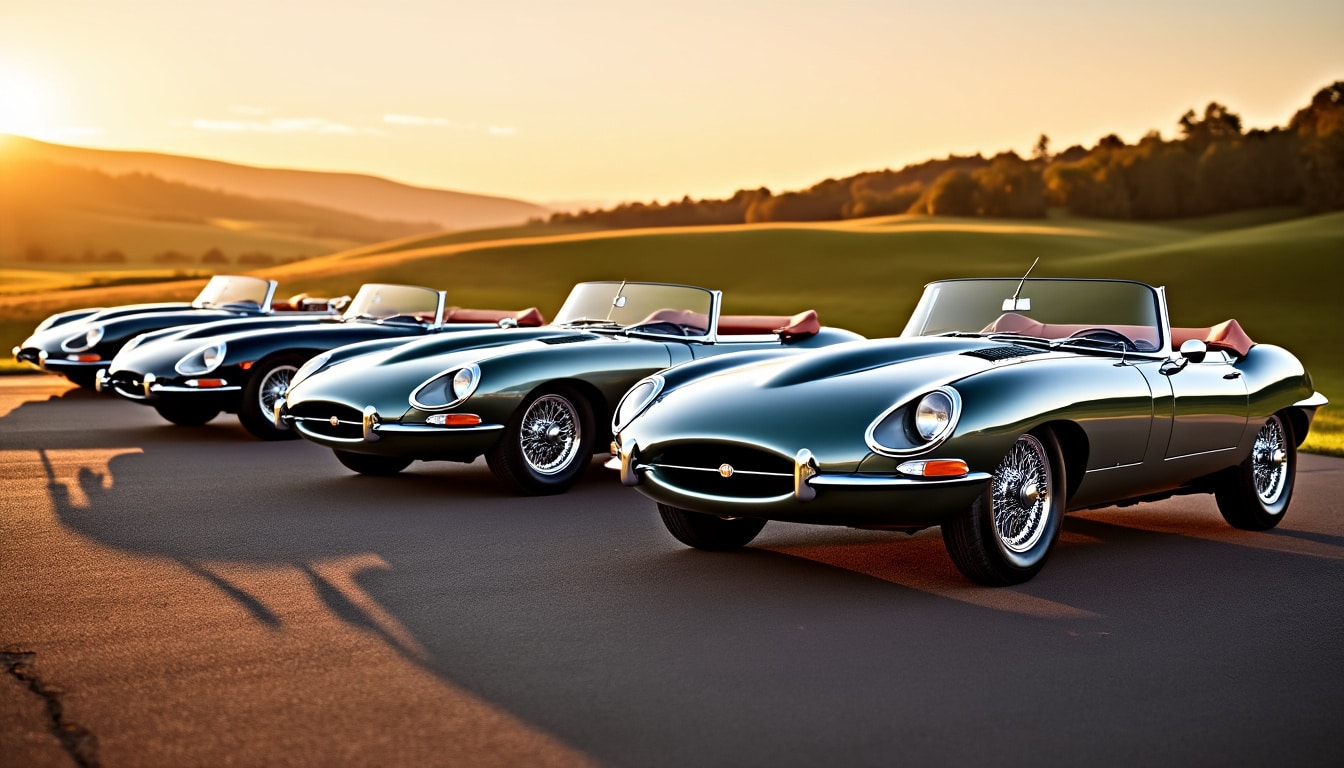 découvrez le jaguar type e cabriolet, un roadster mythique présenté série par série, alliant élégance, performance et histoire automobile.